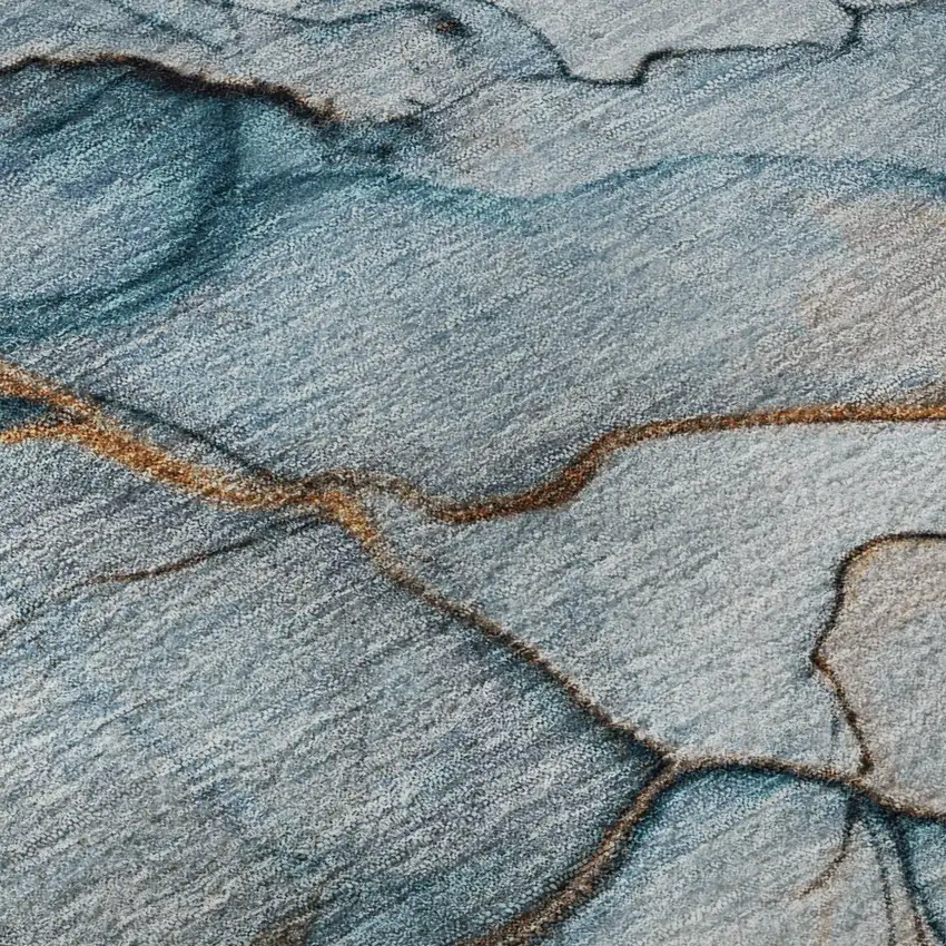 Sky Blue Copper And Ivory Abstract Washable Area Rug With UV Protection Photo 9