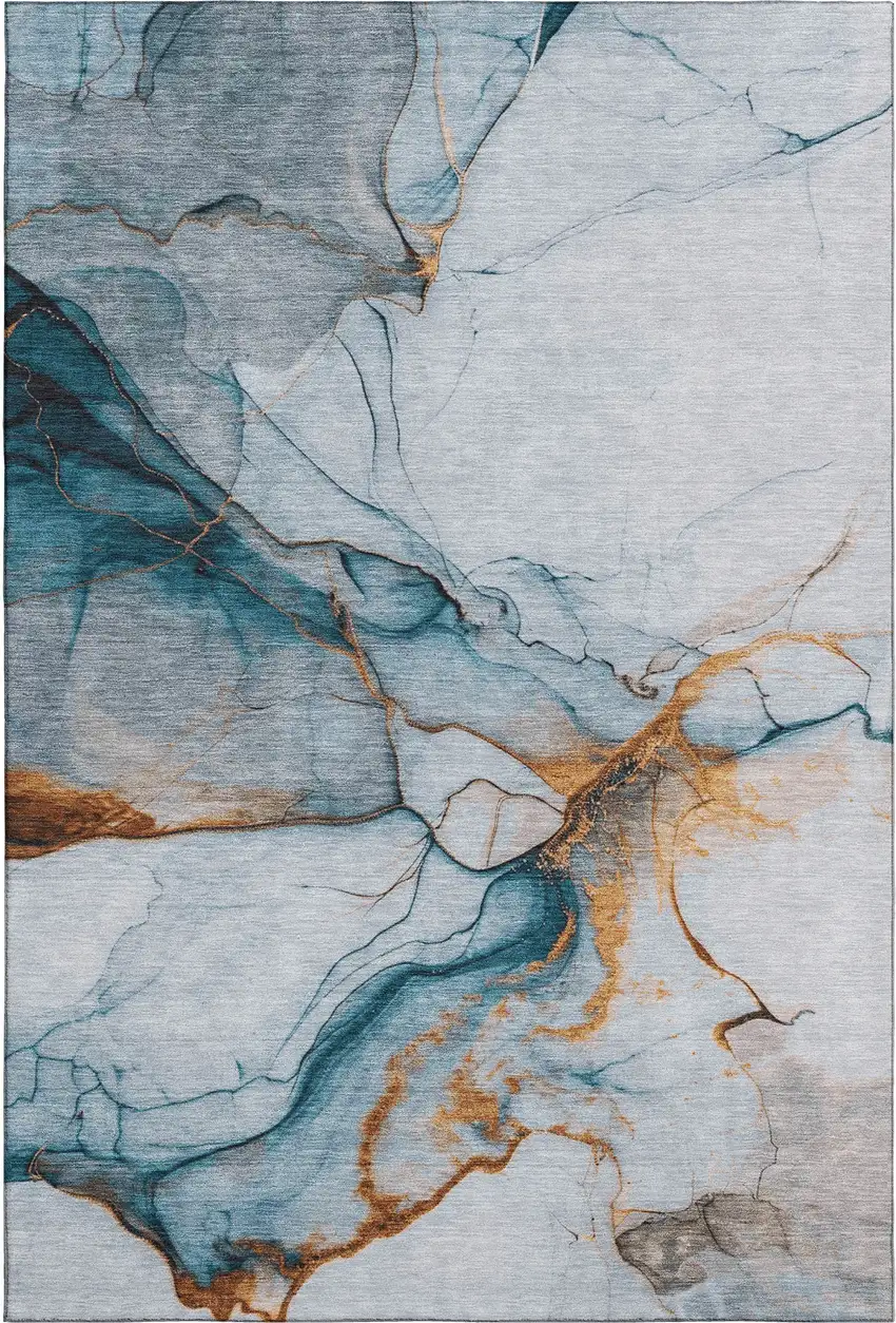 Sky Blue Copper And Ivory Abstract Washable Area Rug With UV Protection Photo 1