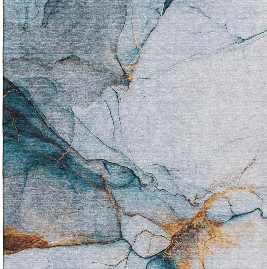 Sky Blue Copper And Ivory Abstract Washable Area Rug With UV Protection Photo 3