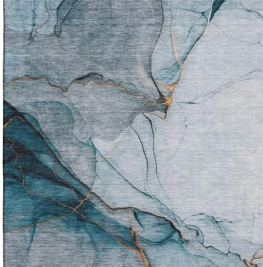 Sky Blue Copper And Ivory Abstract Washable Area Rug With UV Protection Photo 2