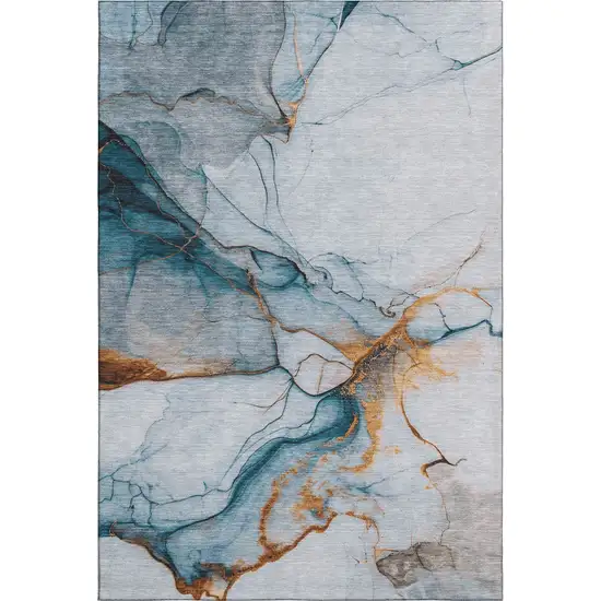 Sky Blue Copper And Ivory Abstract Washable Area Rug With UV Protection Photo 1