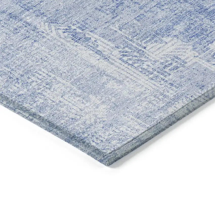 Sky Blue Denim Blue And Ivory Abstract Washable Indoor Outdoor Area Rug Photo 3