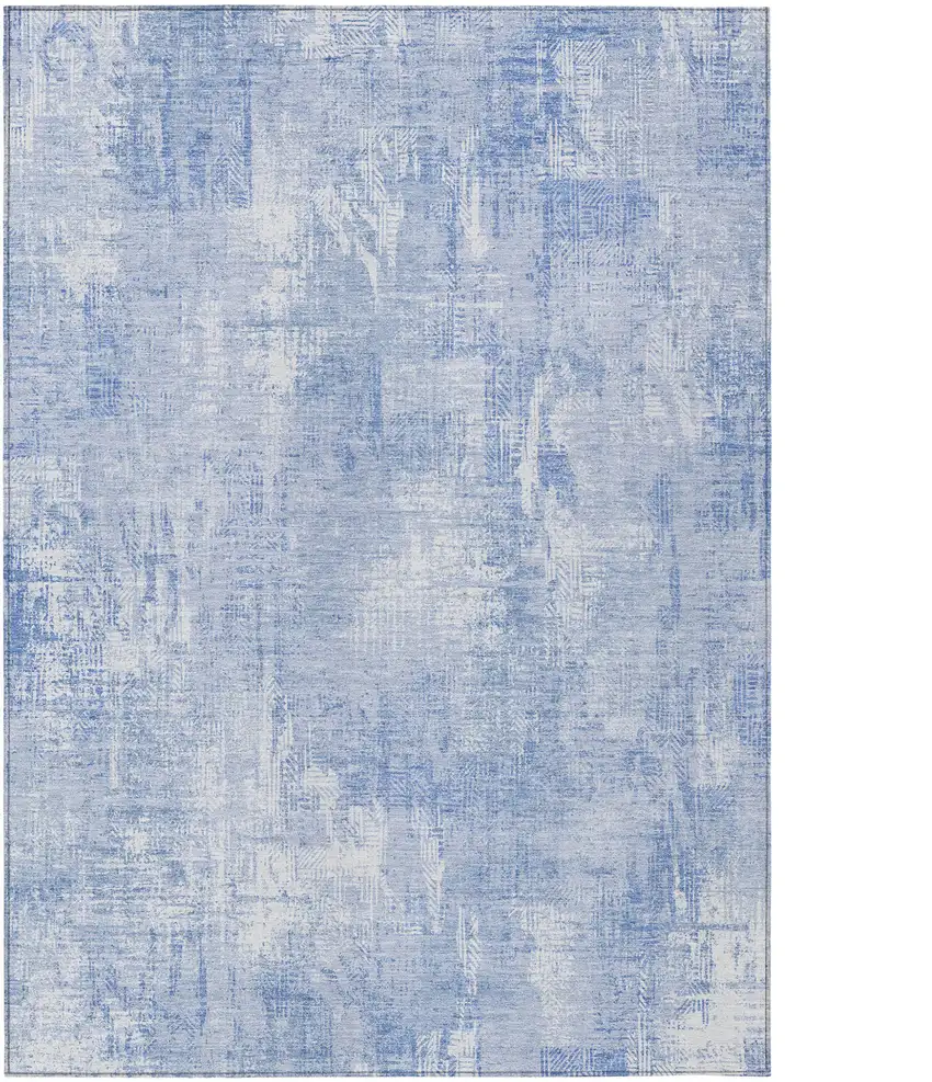 Sky Blue Denim Blue And Ivory Abstract Washable Indoor Outdoor Area Rug Photo 1