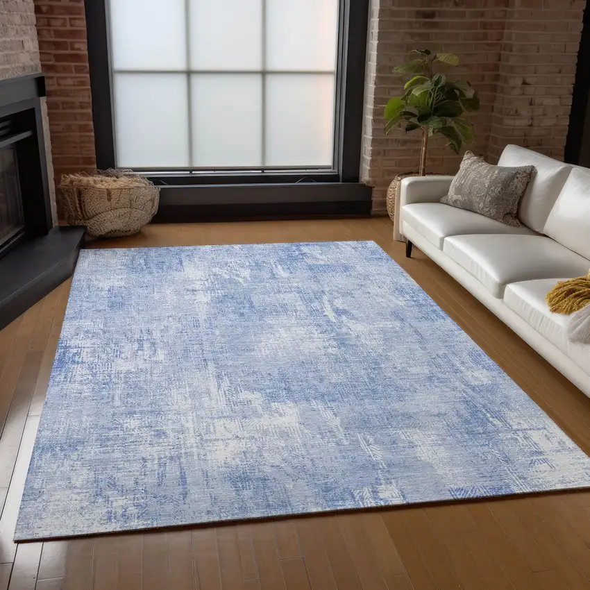 Sky Blue Denim Blue And Ivory Abstract Washable Indoor Outdoor Area Rug Photo 8