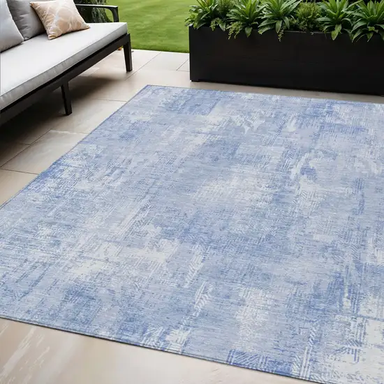 Sky Blue Denim Blue And Ivory Abstract Washable Indoor Outdoor Area Rug Photo 1