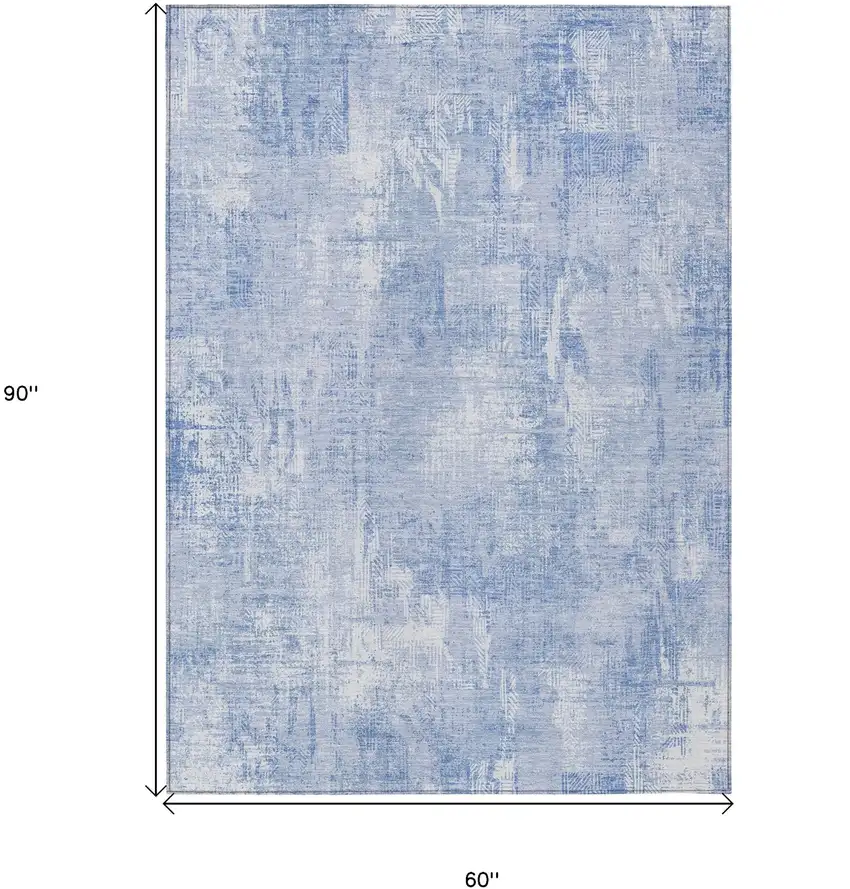 Sky Blue Denim Blue And Ivory Abstract Washable Indoor Outdoor Area Rug Photo 7
