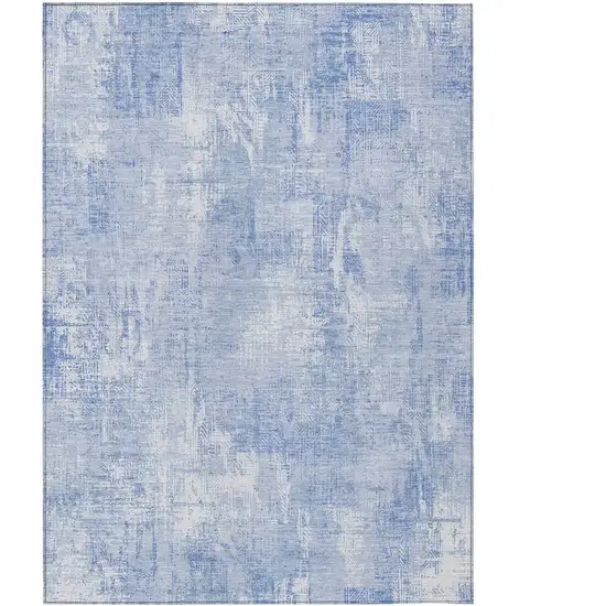 Sky Blue Denim Blue And Ivory Abstract Washable Indoor Outdoor Area Rug Photo 1