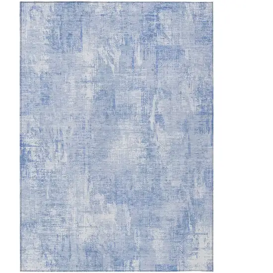 Sky Blue Denim Blue And Ivory Abstract Washable Indoor Outdoor Area Rug Photo 1
