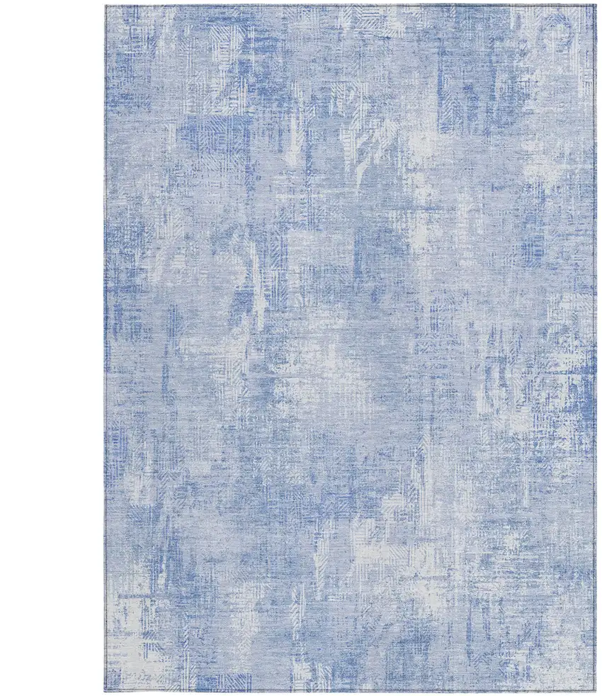 Sky Blue Denim Blue And Ivory Abstract Washable Indoor Outdoor Area Rug Photo 5