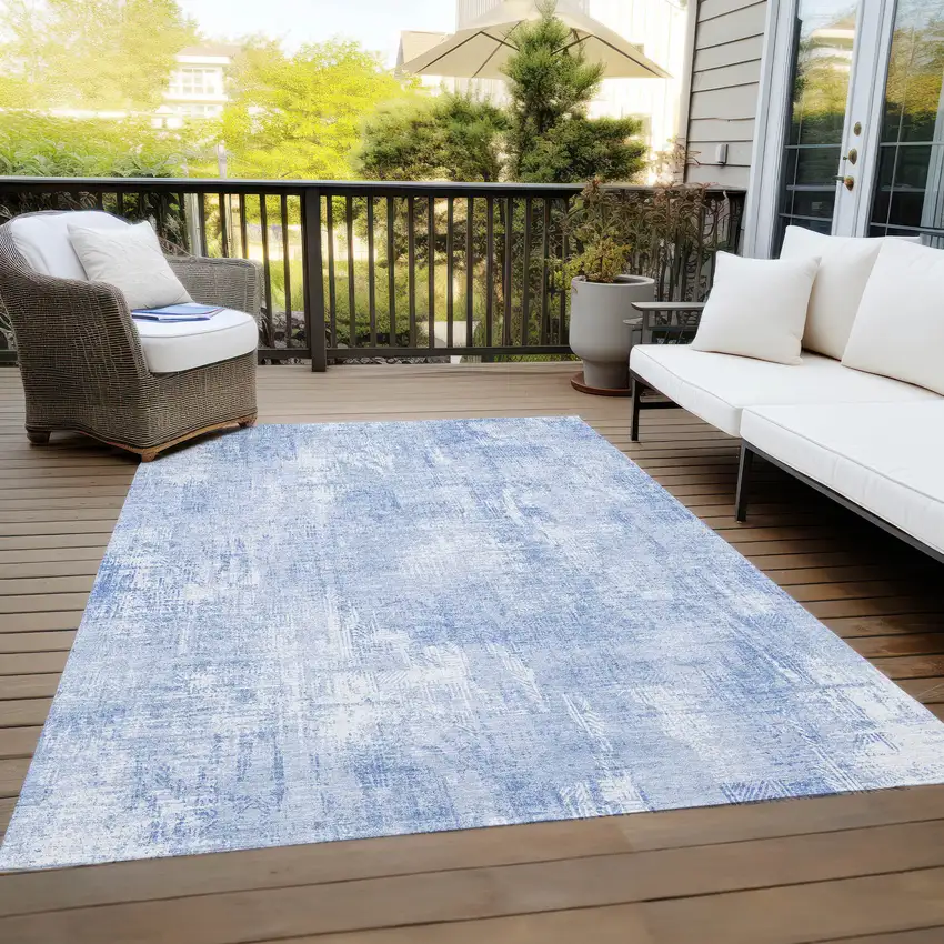 Sky Blue Denim Blue And Ivory Abstract Washable Indoor Outdoor Area Rug Photo 9