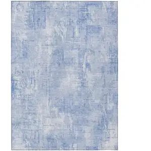 Photo of Sky Blue Denim Blue And Ivory Abstract Washable Indoor Outdoor Area Rug