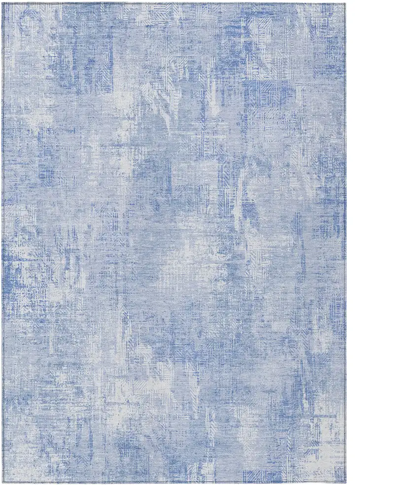 Sky Blue Denim Blue And Ivory Abstract Washable Indoor Outdoor Area Rug Photo 1