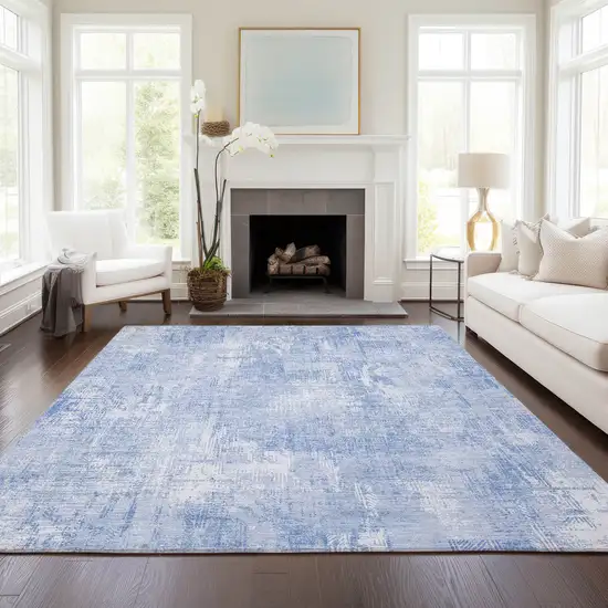 Sky Blue Denim Blue And Ivory Abstract Washable Indoor Outdoor Area Rug Photo 7