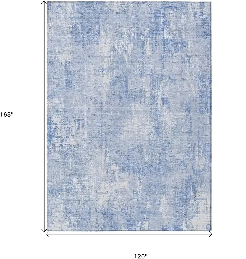 Sky Blue Denim Blue And Ivory Abstract Washable Indoor Outdoor Area Rug Photo 7