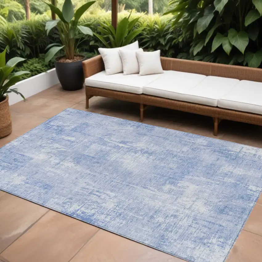 Sky Blue Denim Blue And Ivory Abstract Washable Indoor Outdoor Area Rug Photo 1