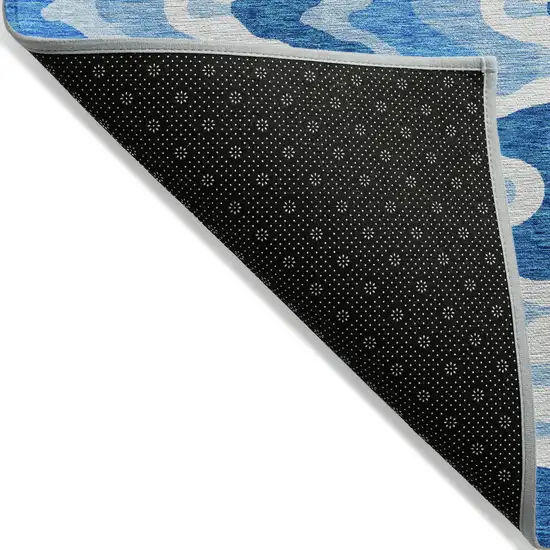 Sky Blue Denim Blue And Ivory Abstract Washable Indoor Outdoor Area Rug Photo 2