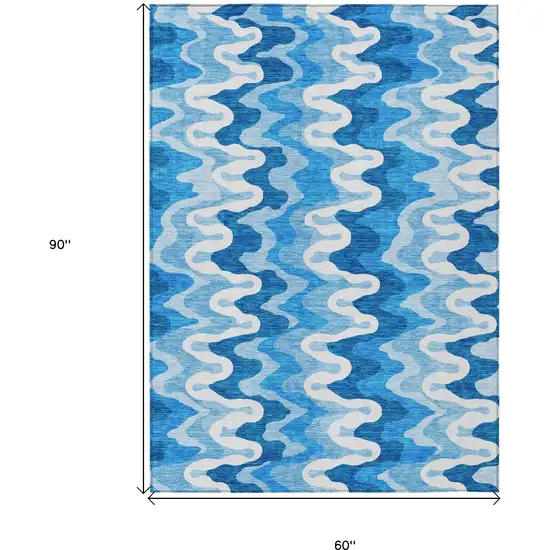 Sky Blue Denim Blue And Ivory Abstract Washable Indoor Outdoor Area Rug Photo 9