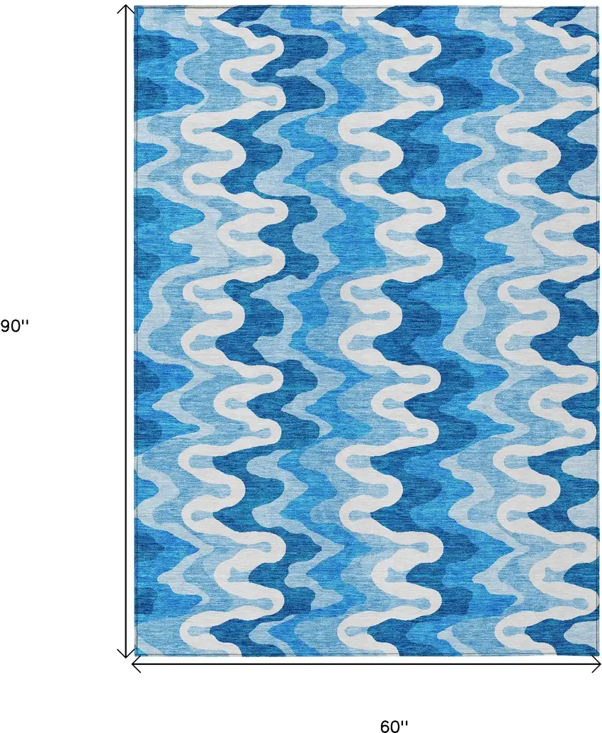 Sky Blue Denim Blue And Ivory Abstract Washable Indoor Outdoor Area Rug Photo 9