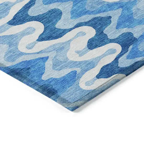 Sky Blue Denim Blue And Ivory Abstract Washable Indoor Outdoor Area Rug Photo 3