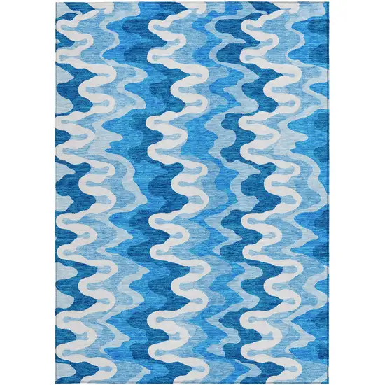 Sky Blue Denim Blue And Ivory Abstract Washable Indoor Outdoor Area Rug Photo 4
