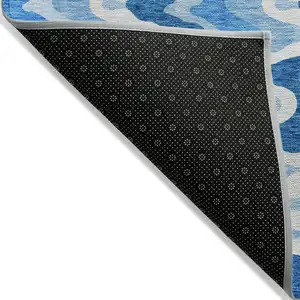 Photo of Sky Blue Denim Blue And Ivory Abstract Washable Indoor Outdoor Area Rug