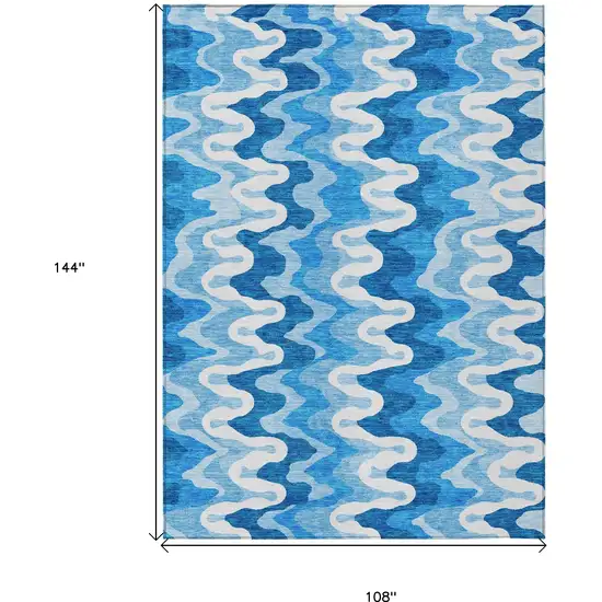 Sky Blue Denim Blue And Ivory Abstract Washable Indoor Outdoor Area Rug Photo 9