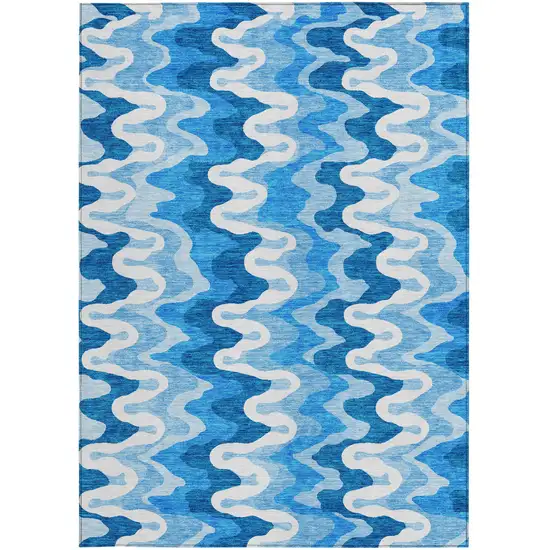Sky Blue Denim Blue And Ivory Abstract Washable Indoor Outdoor Area Rug Photo 4