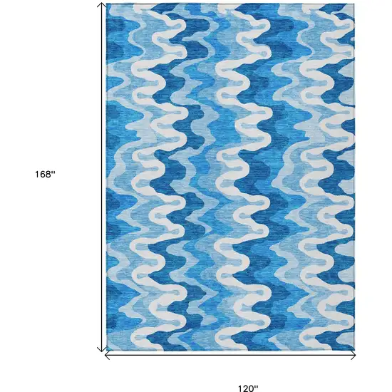 Sky Blue Denim Blue And Ivory Abstract Washable Indoor Outdoor Area Rug Photo 9