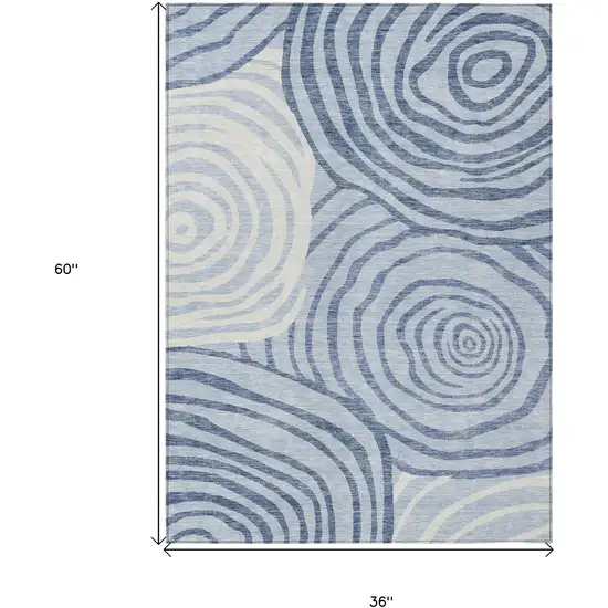 Sky Blue Denim Blue And Ivory Abstract Washable Indoor Outdoor Area Rug Photo 7