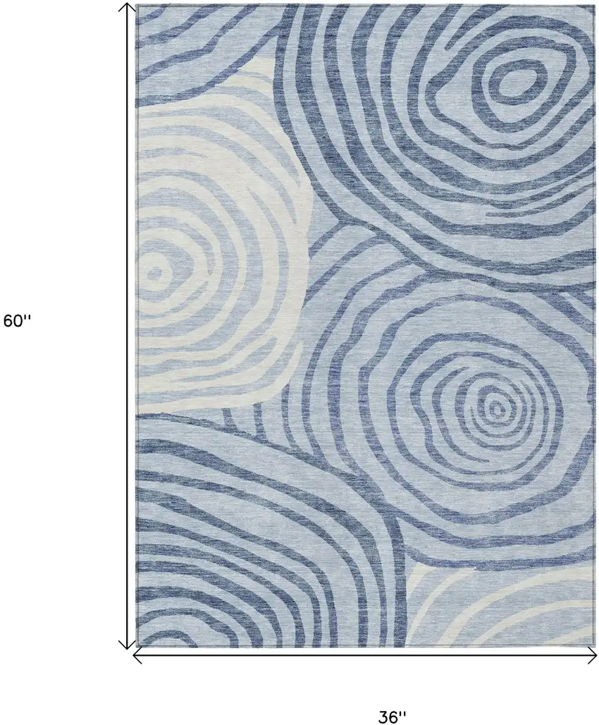 Sky Blue Denim Blue And Ivory Abstract Washable Indoor Outdoor Area Rug Photo 7
