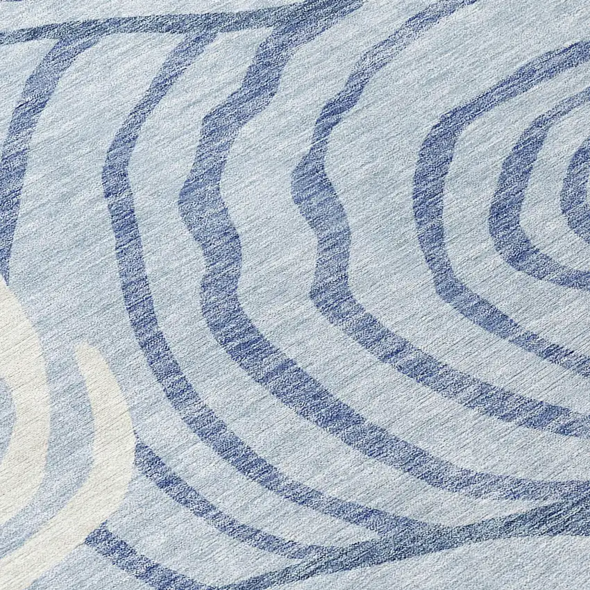 Sky Blue Denim Blue And Ivory Abstract Washable Indoor Outdoor Area Rug Photo 8