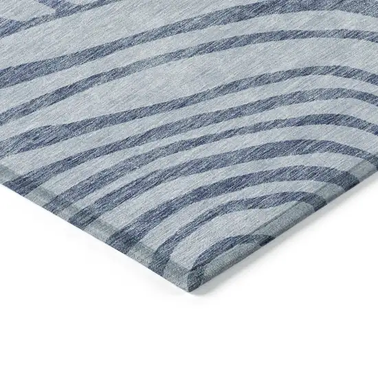 Sky Blue Denim Blue And Ivory Abstract Washable Indoor Outdoor Area Rug Photo 4