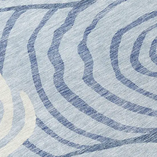 Sky Blue Denim Blue And Ivory Abstract Washable Indoor Outdoor Area Rug Photo 8