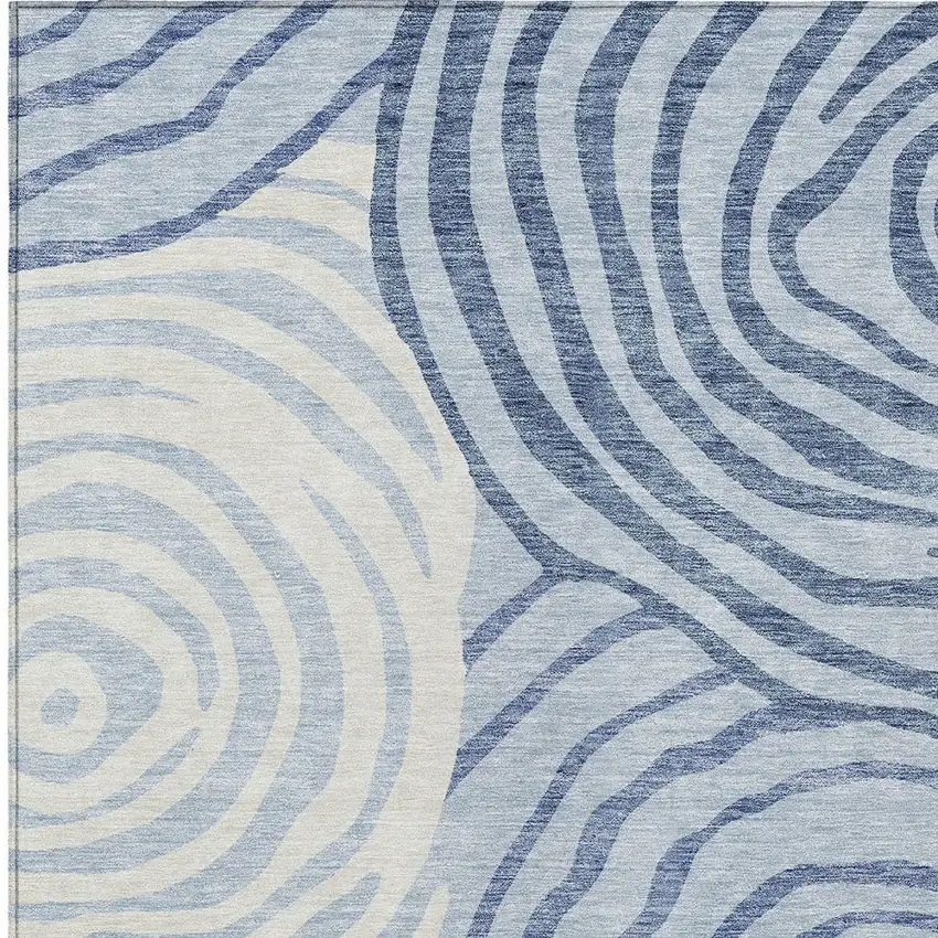 Sky Blue Denim Blue And Ivory Abstract Washable Indoor Outdoor Area Rug Photo 4