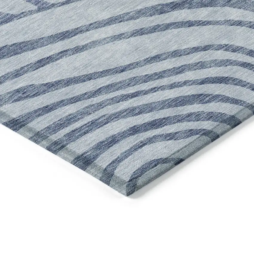 Sky Blue Denim Blue And Ivory Abstract Washable Indoor Outdoor Area Rug Photo 5