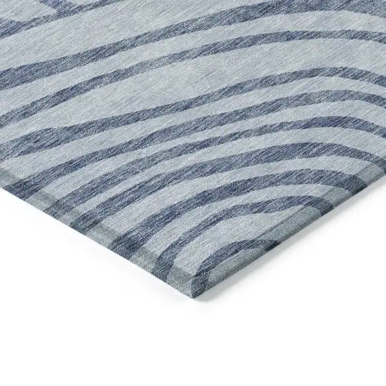 Sky Blue Denim Blue And Ivory Abstract Washable Indoor Outdoor Area Rug Photo 5