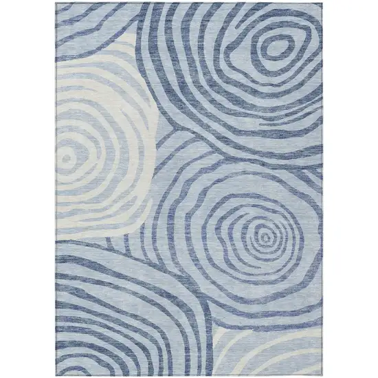Sky Blue Denim Blue And Ivory Abstract Washable Indoor Outdoor Area Rug Photo 1