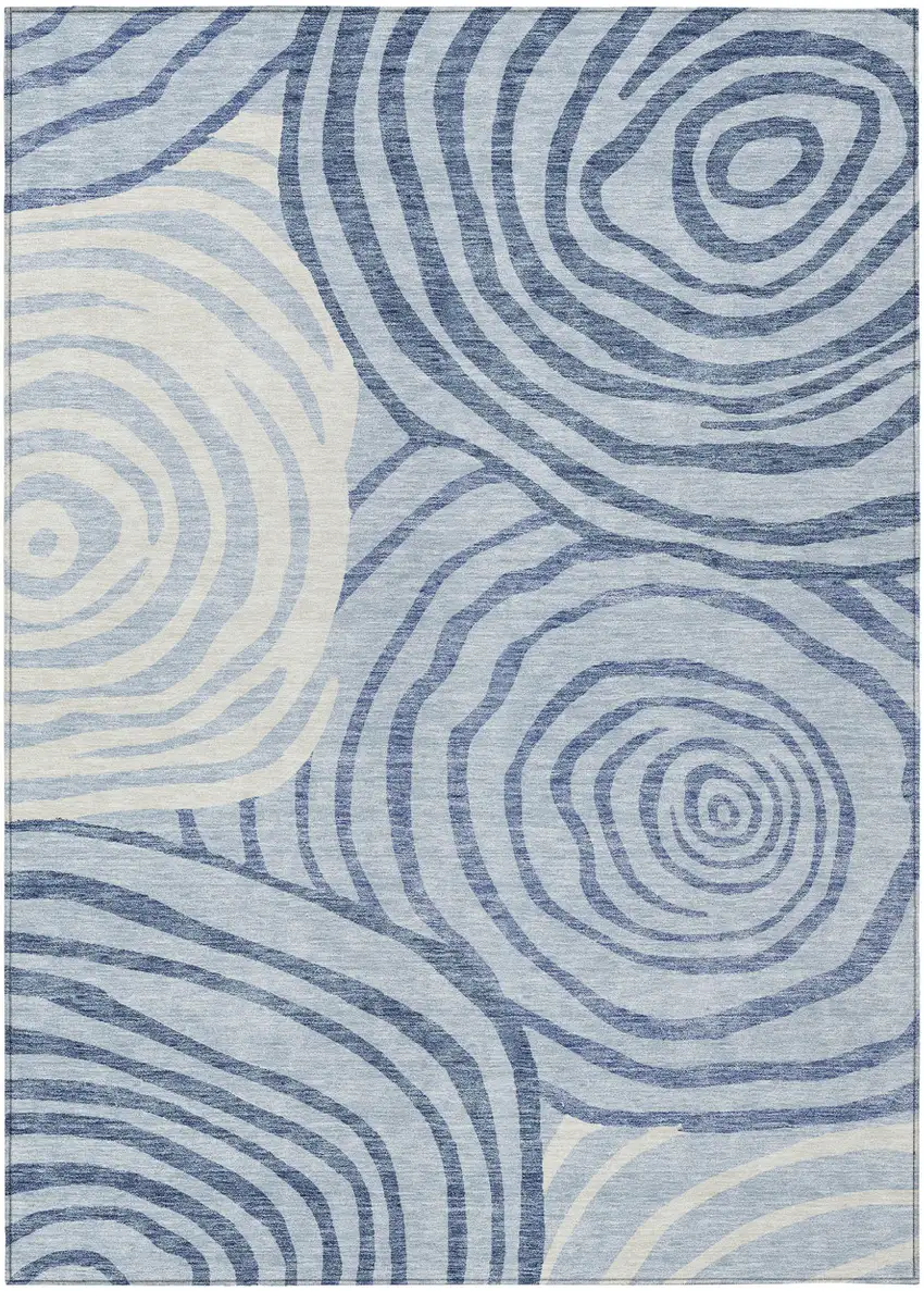 Sky Blue Denim Blue And Ivory Abstract Washable Indoor Outdoor Area Rug Photo 1