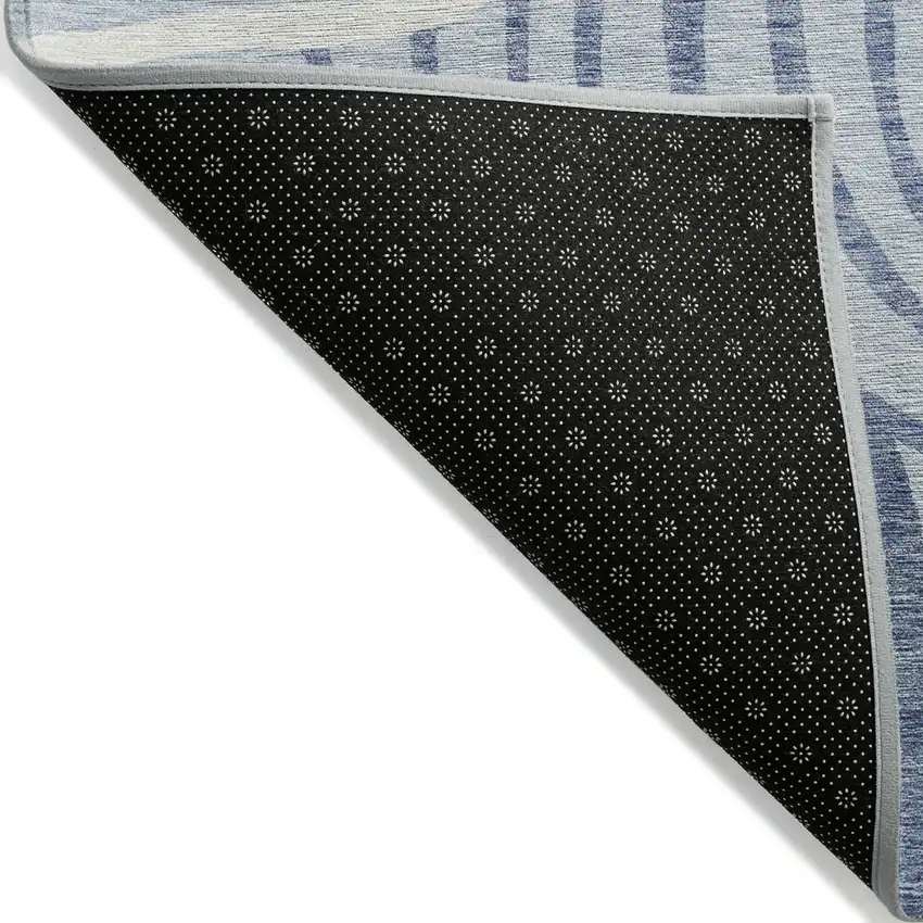 Sky Blue Denim Blue And Ivory Abstract Washable Indoor Outdoor Area Rug Photo 4