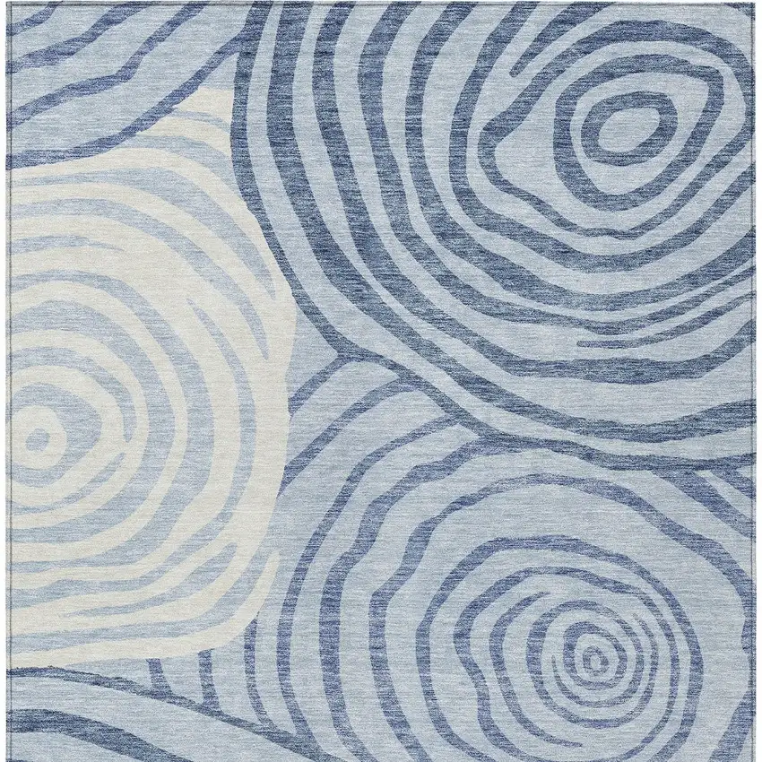 Sky Blue Denim Blue And Ivory Abstract Washable Indoor Outdoor Area Rug Photo 5