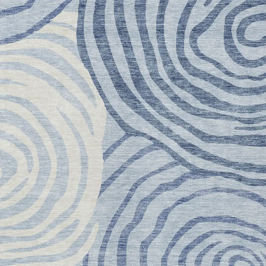 Sky Blue Denim Blue And Ivory Abstract Washable Indoor Outdoor Area Rug Photo 4