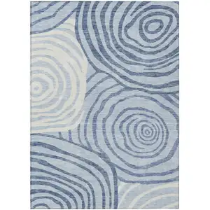 Photo of Sky Blue Denim Blue And Ivory Abstract Washable Indoor Outdoor Area Rug