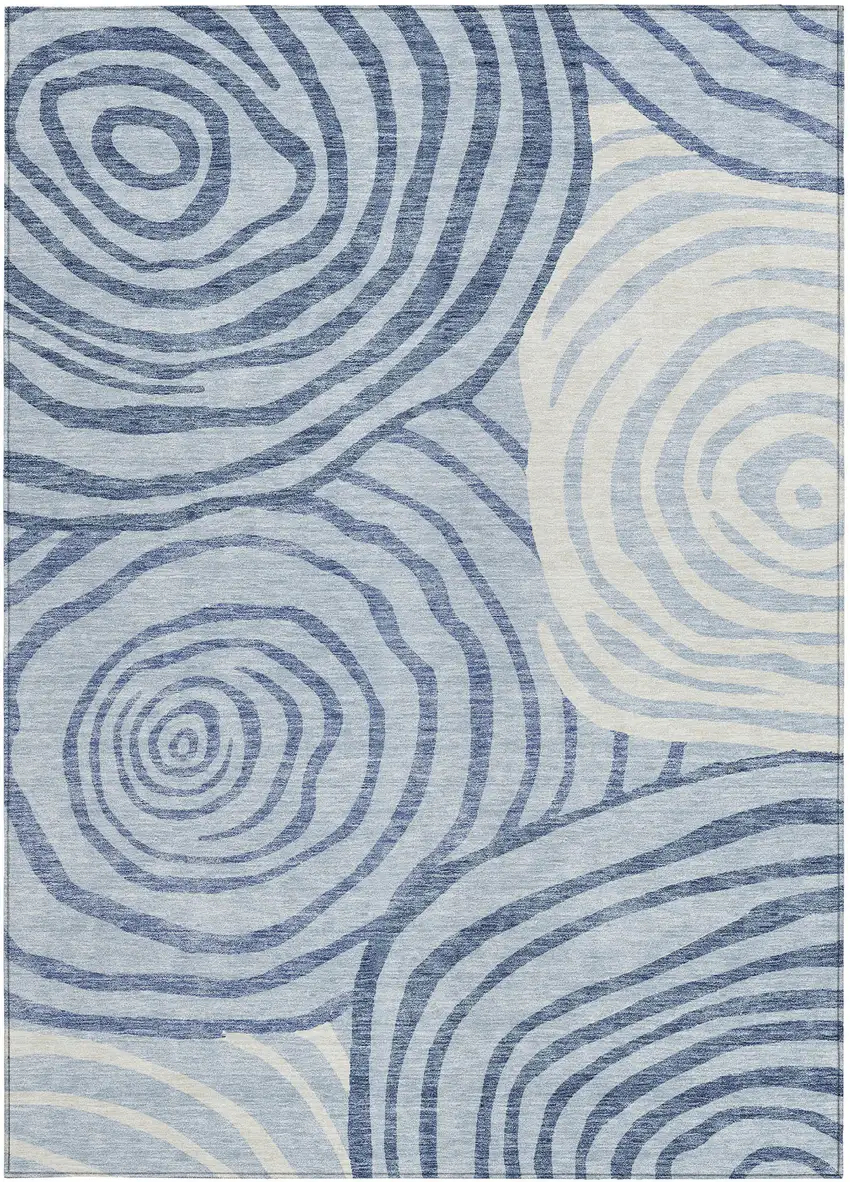 Sky Blue Denim Blue And Ivory Abstract Washable Indoor Outdoor Area Rug Photo 5