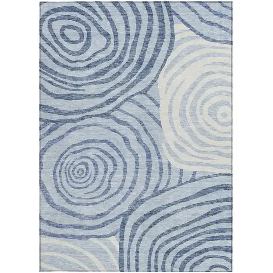 Sky Blue Denim Blue And Ivory Abstract Washable Indoor Outdoor Area Rug Photo 5