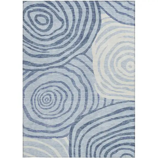 Sky Blue Denim Blue And Ivory Abstract Washable Indoor Outdoor Area Rug Photo 5