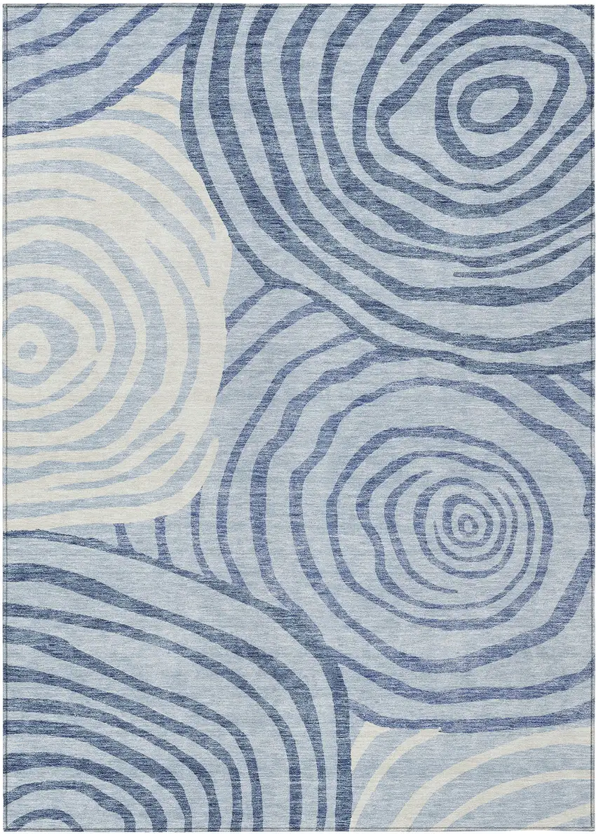 Sky Blue Denim Blue And Ivory Abstract Washable Indoor Outdoor Area Rug Photo 2