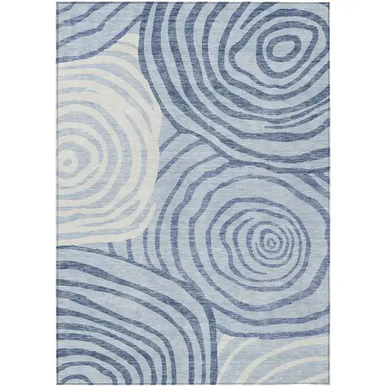 Sky Blue Denim Blue And Ivory Abstract Washable Indoor Outdoor Area Rug Photo 1