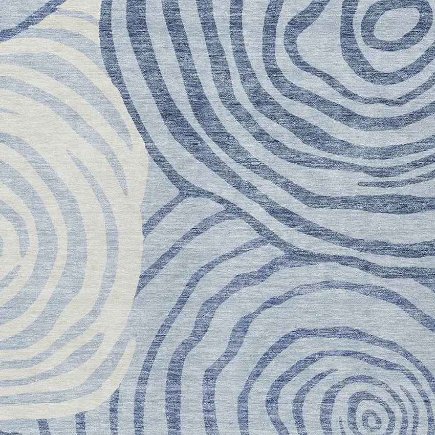 Sky Blue Denim Blue And Ivory Abstract Washable Indoor Outdoor Area Rug Photo 4