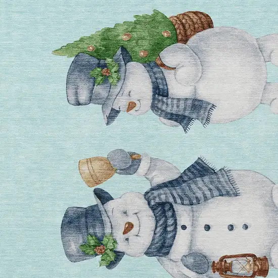 Sky Blue Denim Blue And Ivory Snowmen Washable Indoor Outdoor Area Rug Photo 9