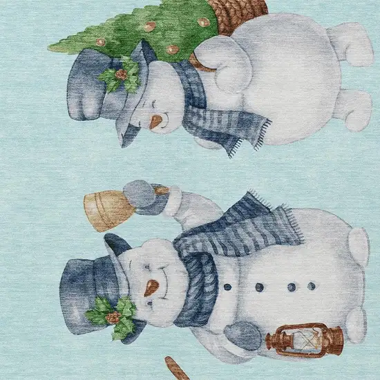 Sky Blue Denim Blue And Ivory Snowmen Washable Indoor Outdoor Area Rug Photo 3